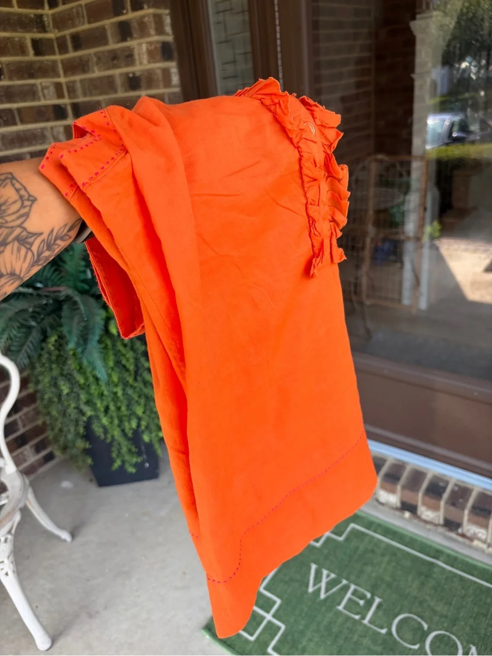 Tory Burch Orange 100% Cotton Ruffle Sleeveless Blouse Top Size 4